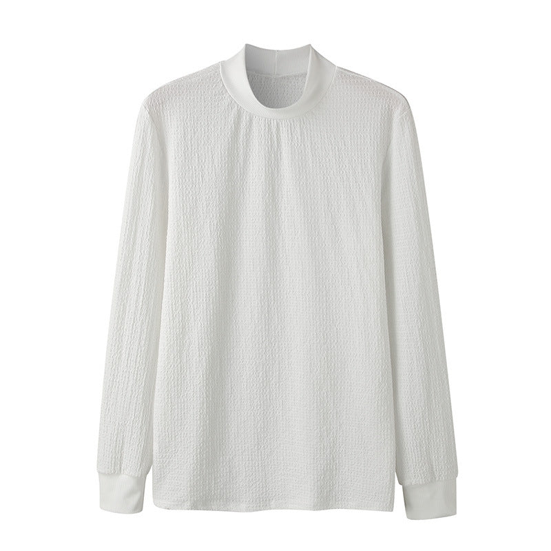 Unisex nan texturierter Waffelstrick-Pullover mit schmalem Stehkragen und Rippbündchen R&B
