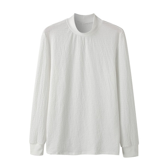 Unisex nan texturierter Waffelstrick-Pullover mit schmalem Stehkragen und Rippbündchen R&B