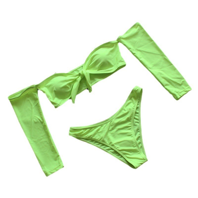 Damen Bikini-Set mit abnehmbaren Ärmeln und raffiniertem Knoten-Detail R&B