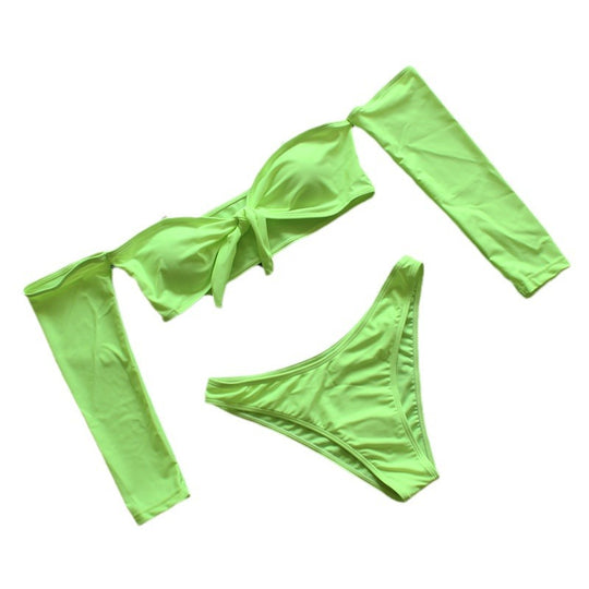 Damen Bikini-Set mit abnehmbaren Ärmeln und raffiniertem Knoten-Detail R&B