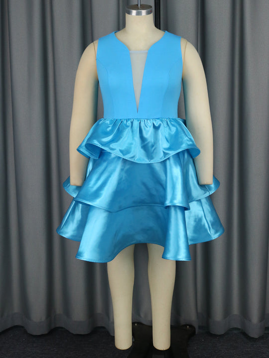 Damen Festliches Schwingendes Kleid mit Volant und Transparente Einsätze R&B