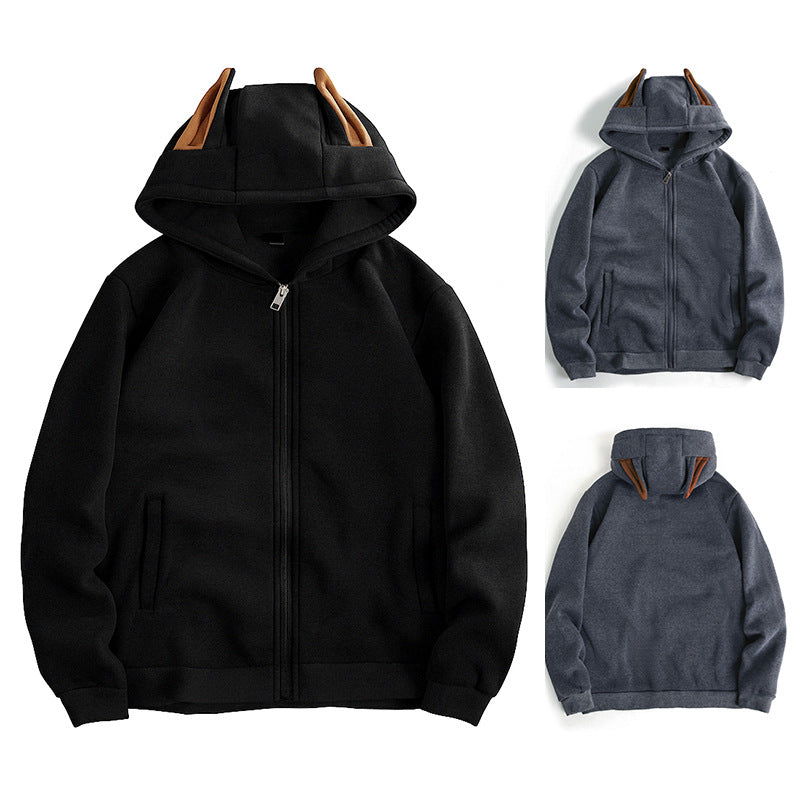 Damen Kapuzenjacke mit kreativen Ohren-Details und praktischem Reißverschluss R&B