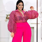 Damen Bluse mit transparenten Puffärmeln und Modellkragen R&B