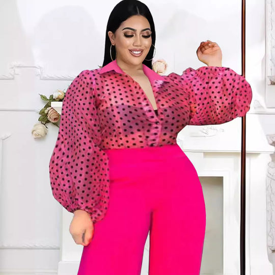 Damen Bluse mit transparenten Puffärmeln und Modellkragen R&B