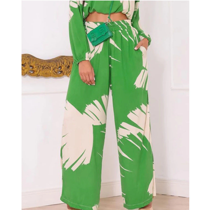 Damen Lässiges Zweiteiler-Set mit weiten Hosen und cropped Oberteil R&B