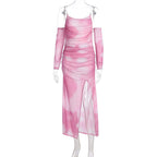 Damen Maxikleid mit raffinierten Rüschendetails und transparenten Ärmeln R&B