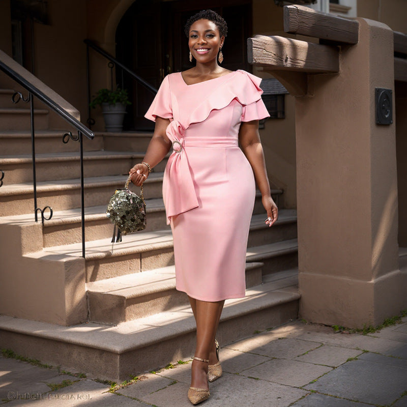 Damen Figurbetontes Kleid mit Rüschendetails und Taillengürtel R&B