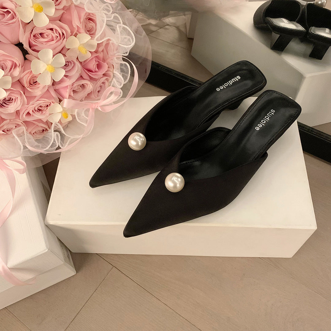 Damen Slingback-Schuhe mit geschwungenem Absatz und eleganter Perlen-Applikation R&B