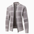 Herren modische Strickjacke mit hohem Kragen und stilvollem Karomuster