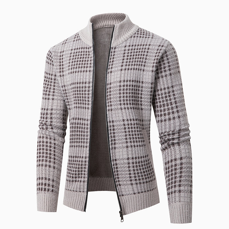 Herren modische Strickjacke mit hohem Kragen und stilvollem Karomuster
