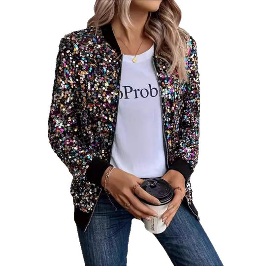 Damen Funktionsjacke mit glitzerndem Paillettendesign und bequemen Bündchen R&B
