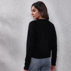Damen Modische Strickjacke mit bunten Taschen und tiefem V-Ausschnitt R&B