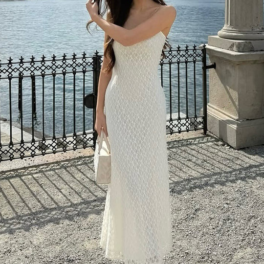 Damen Maxikleid aus luftigem Häkelmaterial mit zarten Trägern R&B