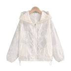 Damen nan transparente bestickte Kapuzenjacke mit Reißverschluss und Tunnelzug R&B