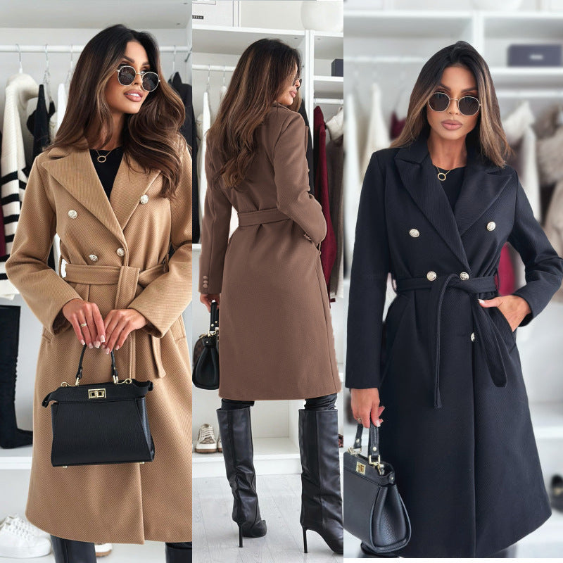 Damen eleganter Trenchcoat mit tailliertem Schnitt und seitlichen Taschen R&B