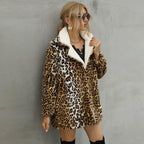 Damen Kunstfelljacke mit modischem Leopardenmuster und weichem Innenfutter R&B