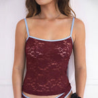 Damen Spitzen-Crop-Top mit kontrastierendem Saum R&B