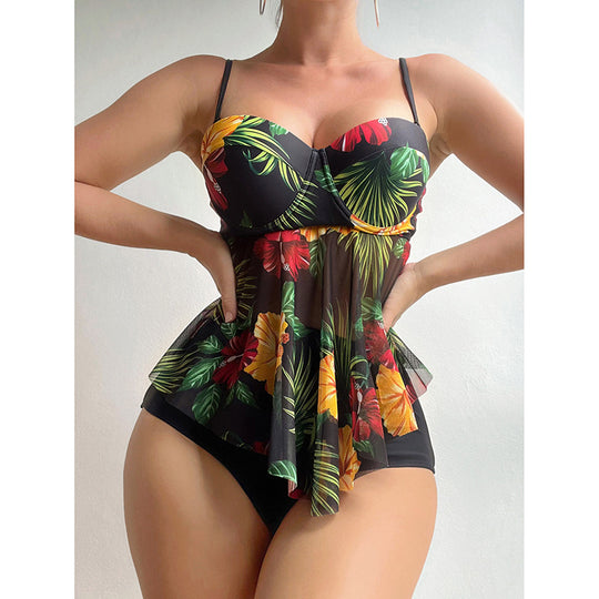 Damen Badeanzug mit Volants und floralem Print R&B