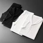 Damen lässiges Kurzarm-Set mit strukturiertem GewR&Be und elastischem Bund R&B