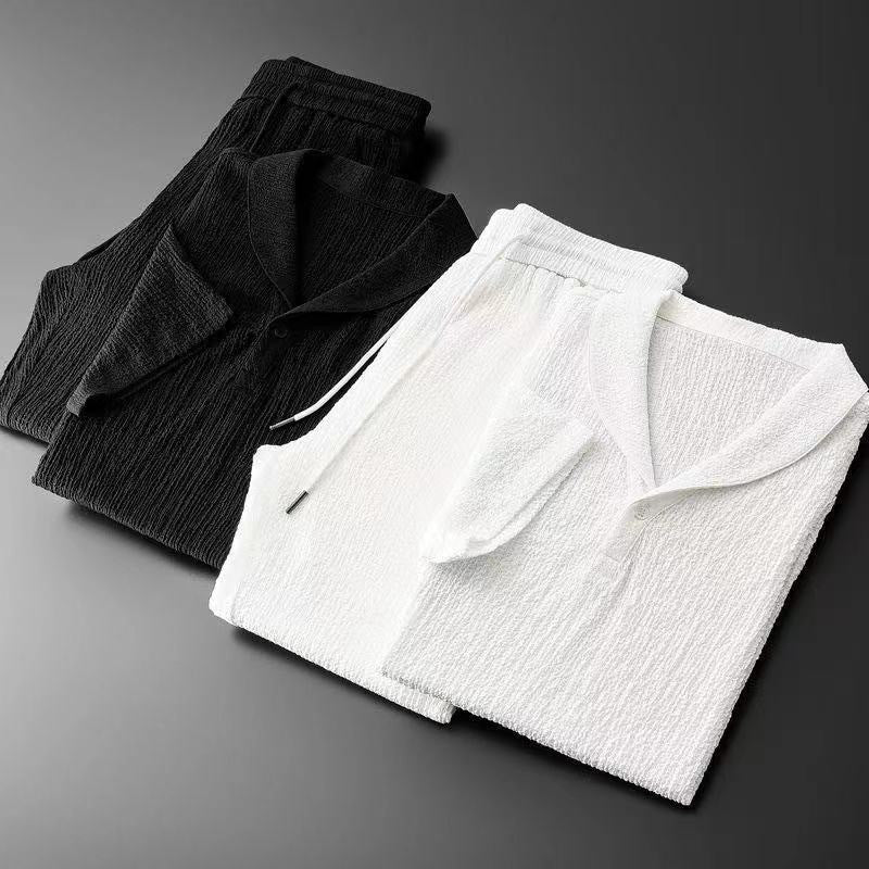 Damen lässiges Kurzarm-Set mit strukturiertem GewR&Be und elastischem Bund R&B