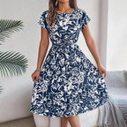 Damen modernes Wickelkleid mit floralem Print und Taillengürtel R&B