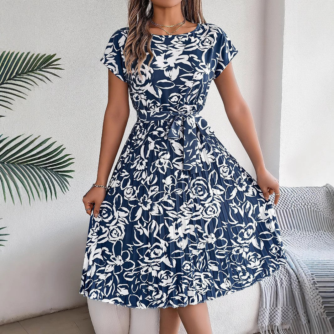 Damen modernes Wickelkleid mit floralem Print und Taillengürtel R&B