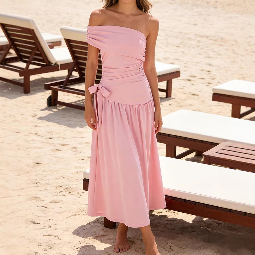 Damen Wickelkleid mit verstellbarem Taillengürtel und asymmetrischem Ausschnitt R&B