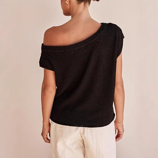 Damen lässiges Oversized Strickoberteil mit offener Schulterpartie R&B