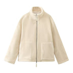 Damen Flauschige Fleecejacke mit hohem Kragen und praktischen Taschen