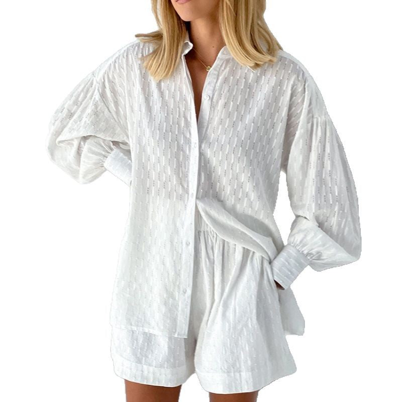 Damen modisches Kurzarm-Pyjama-Set mit strukturierter Oberflächenbeschaffenheit R&B