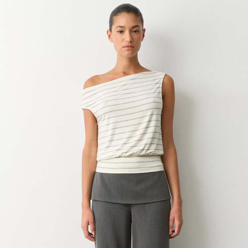 Damen asymmetrisches Langarmshirt mit modischem Streifenmuster und eleganten Cut-Out-Details R&B