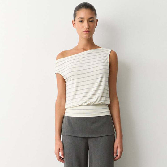 Damen asymmetrisches Langarmshirt mit modischem Streifenmuster und eleganten Cut-Out-Details R&B