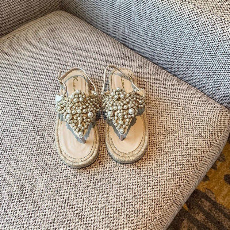Damen elegante Flip-Flops mit dekorativen Perlenapplikationen R&B
