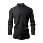 Herren elegantes Langarmhemd mit stehendem Kragen und modernen Knopfdetails R&B