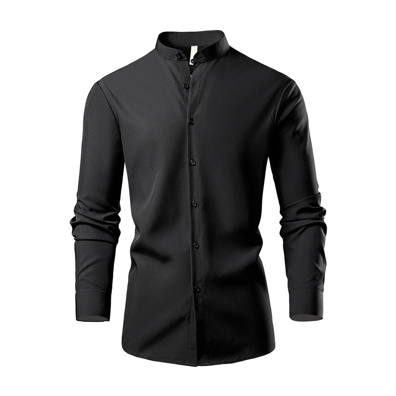 Herren elegantes Langarmhemd mit stehendem Kragen und modernen Knopfdetails R&B
