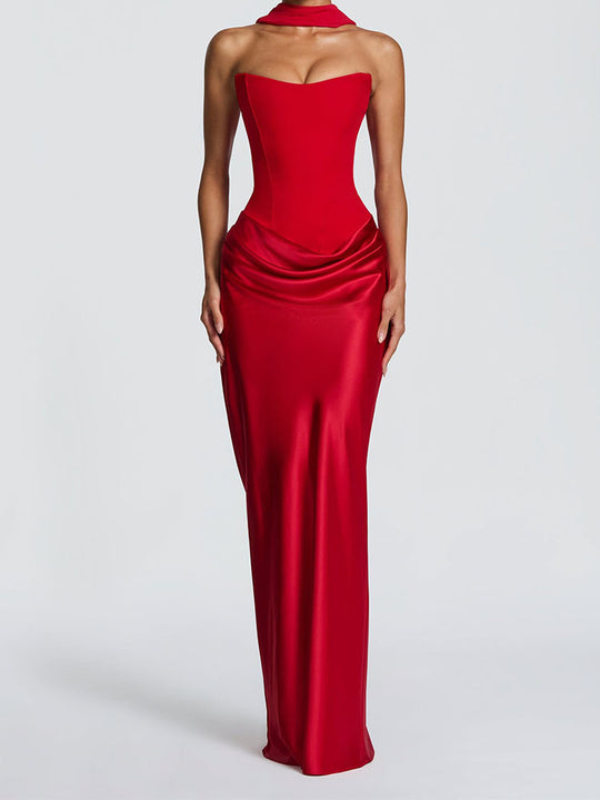 Damen Elegantes Langarm-Maxikleid mit raffinierten Drapierungen R&B