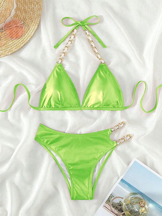Damen Triangel-Bikini mit goldenen Kettendetails R&B