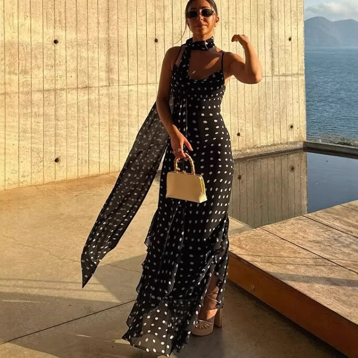 Damen Sommerkleid mit verspieltem Punkten Design und raffiniertem Rüschensaum R&B