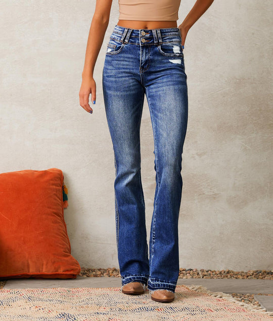 Damen Flared Jeans mit lässigem Schnitt und modischen Destroyed-Details R&B
