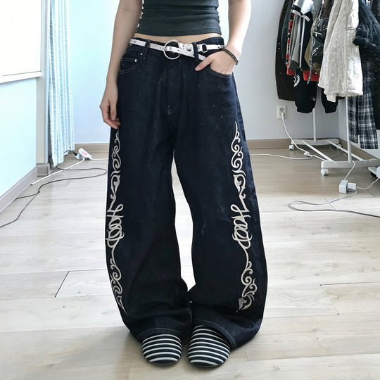 Damen weite Jeans mit kunstvollem Stickmuster R&B
