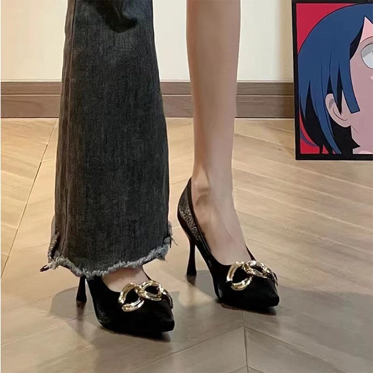 Damen elegante Pumps mit luxuriösem Riemen und spitzem Zehenbereich R&B