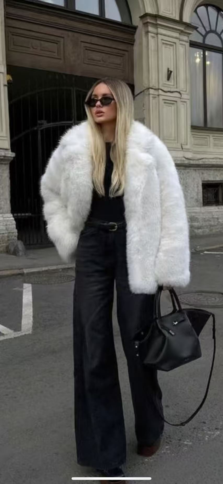 Damen Eleganter Oversized Kunstpelzmantel mit weit geschnittenen Ärmeln R&B