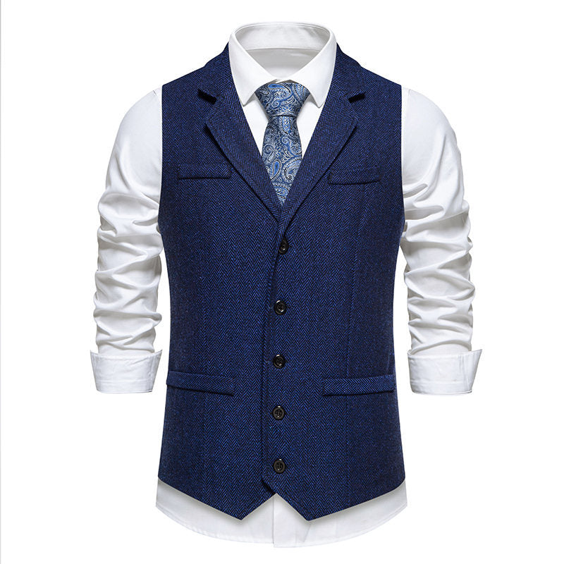 Herren elegante Mehrzweck-Weste im Herringbone-Design mit praktischen Taschen R&B