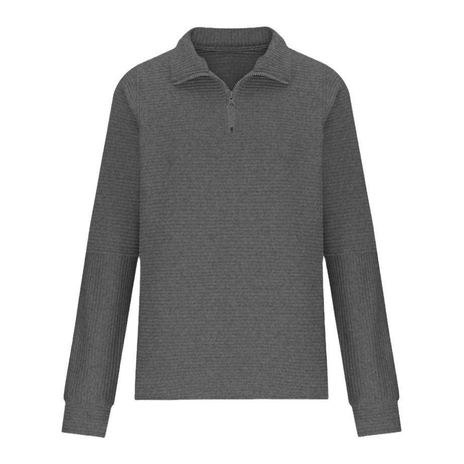 Damen Modischer Waffle-Pullover mit Stehkragen und Reißverschluss R&B