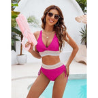 Damen Bikinioberteil mit hoher Taille und dekorativem Strickmuster R&B