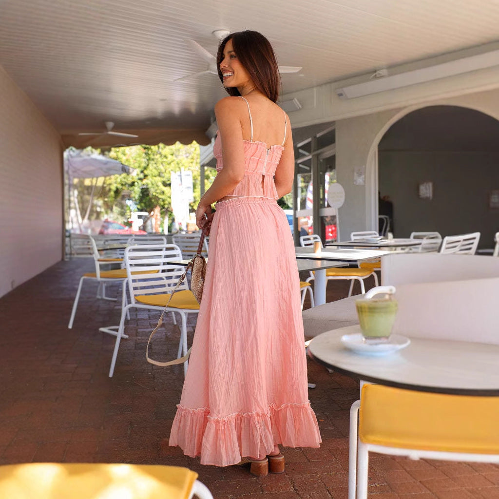 Damen Maxikleid mit romantischem Schnitt und verspielten Rüschendetails R&B