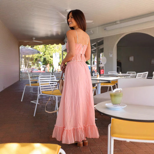 Damen Maxikleid mit romantischem Schnitt und verspielten Rüschendetails R&B
