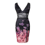 Damen Enges Midikleid mit floralem Spitzenmuster und tiefem Ausschnitt R&B