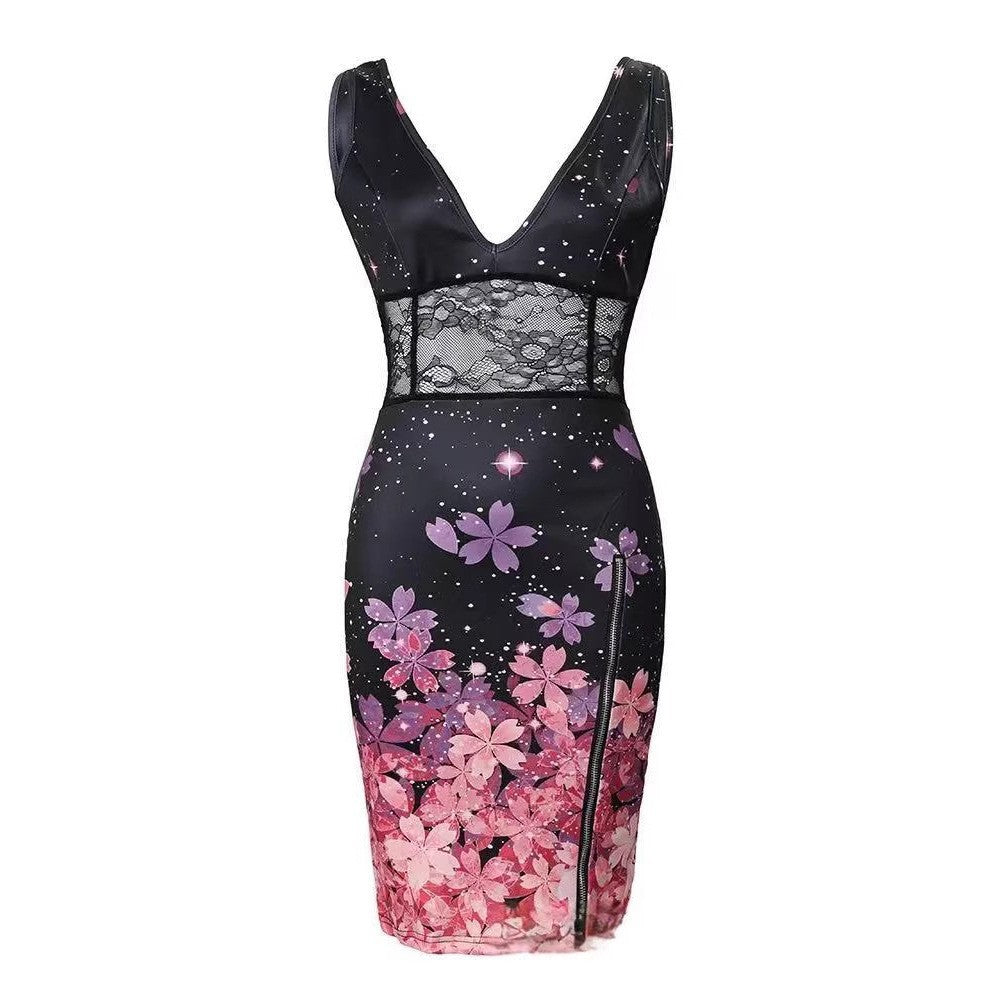 Damen Enges Midikleid mit floralem Spitzenmuster und tiefem Ausschnitt R&B