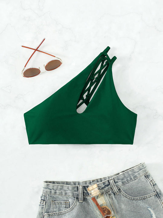Damen Cropped Badeoberteil mit asymmetrischem Design und elegantem Cut-Out R&B